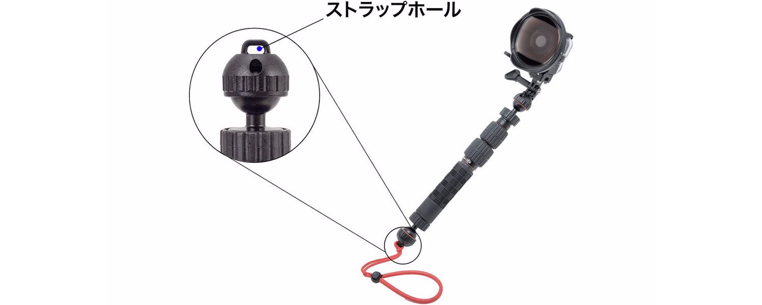 片側には市販のストラップを取付可能