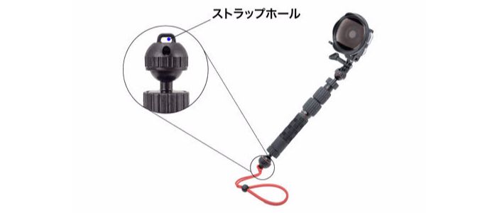 片側には市販のストラップを取付可能
